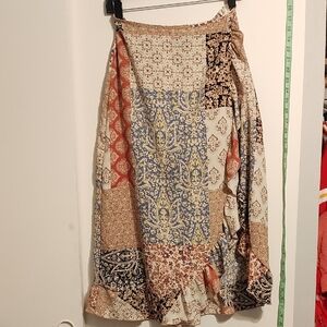 Bohemian Asymmetrical Skirt - Cream, Blue, and Orange